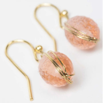 Pink Glass and Wire Earrings