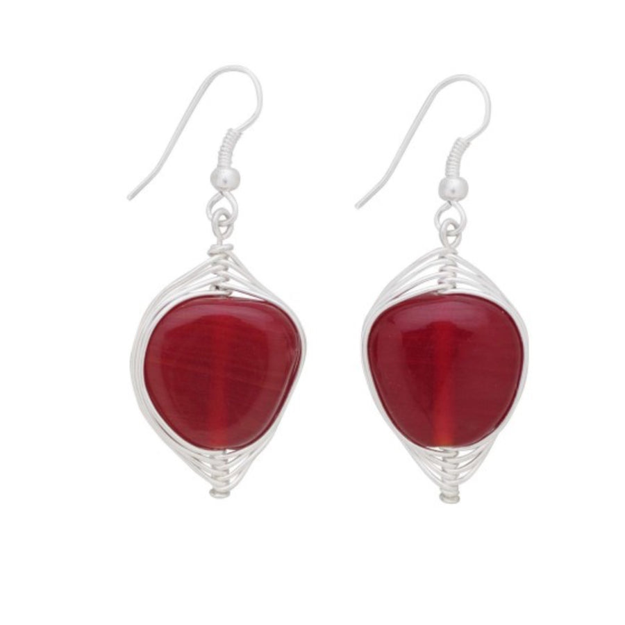 Red Glass and Wire Earrings